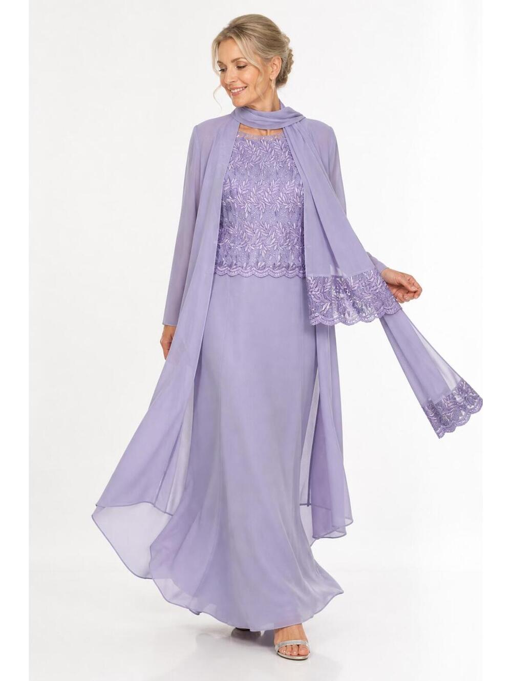 Michaelangelo Lavender Lace Floral Embroidered 3 Piece Gown - Women’s Size 18